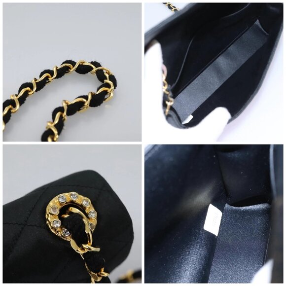 CHANEL Matelasse 23 Single Flap Chain Bag Satin Black Gold CC Auth - Picture 13 of 15
